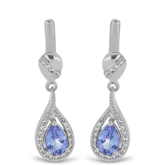 Silberohrringe mit Tansanit - Klasse AA und weißem Topas