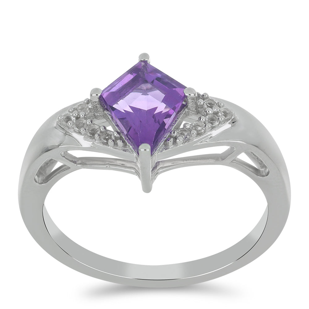 Silberring mit marokkanischem Amethyst und weißem Topas