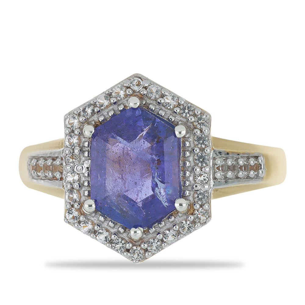 Goldplattierter Silberring mit Tansanit - Klasse AA und weißem Topas