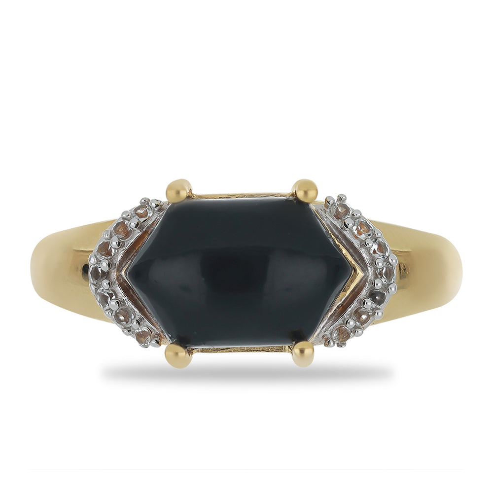 Goldplattierter Silberring mit schwarzem Onyx und weißem Topas 1 