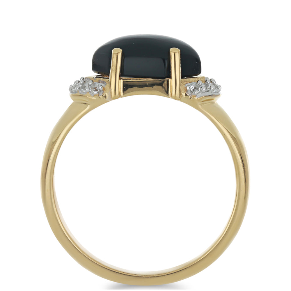 Goldplattierter Silberring mit schwarzem Onyx und weißem Topas 2 