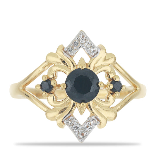 Goldplattierter Silberring mit schwarzem Onyx und weißem Topas