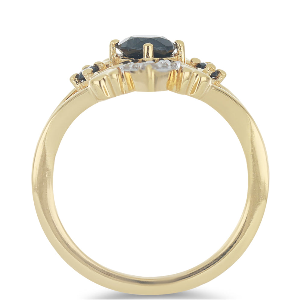 Goldplattierter Silberring mit schwarzem Onyx und weißem Topas 2 