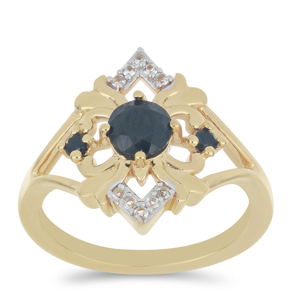 Goldplattierter Silberring mit schwarzem Onyx und weißem Topas 3 