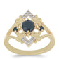 Goldplattierter Silberring mit schwarzem Onyx und weißem Topas