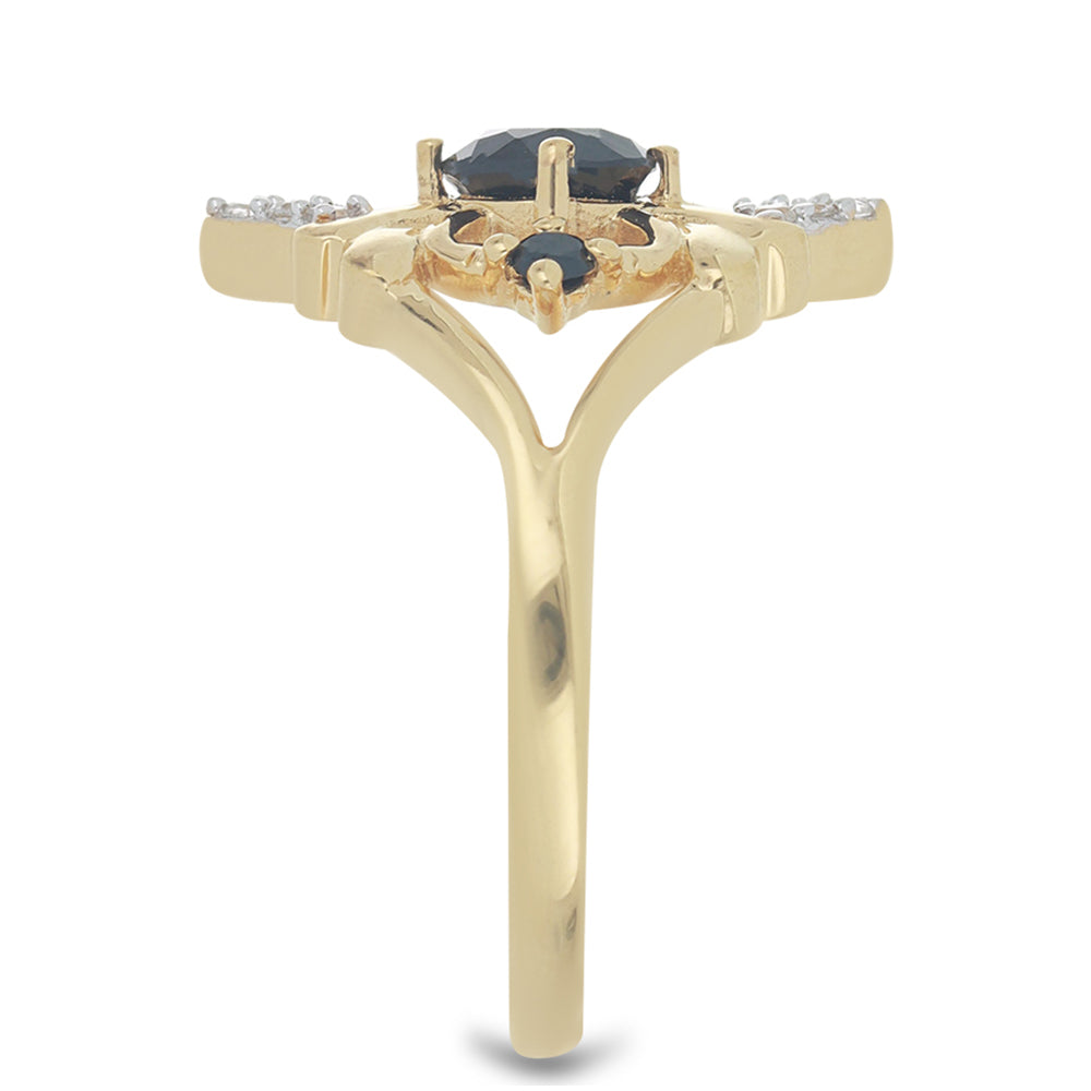 Goldplattierter Silberring mit schwarzem Onyx und weißem Topas 4 