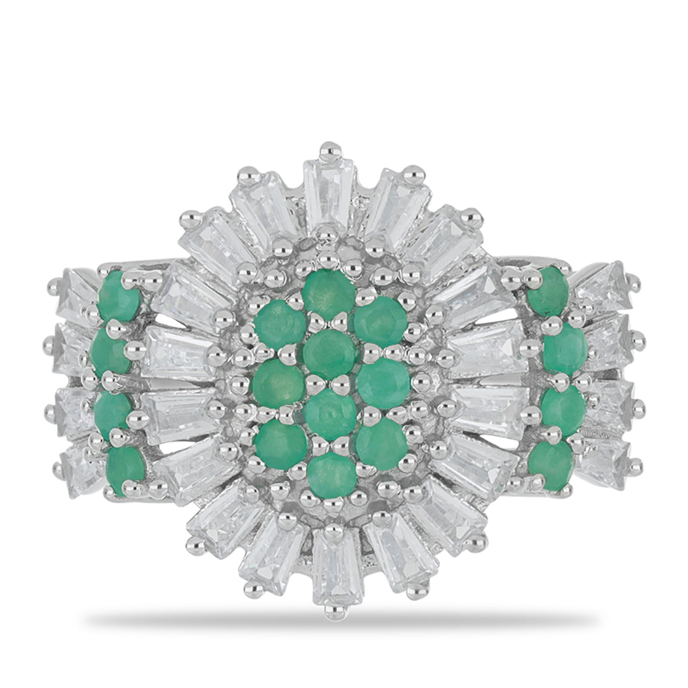 Silberring mit brasilianischem Smaragd und weißem Zirkon 1 