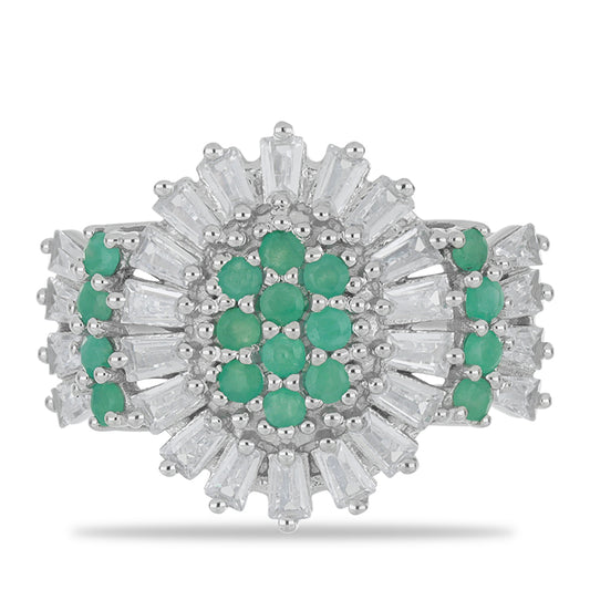 Silberring mit brasilianischem Smaragd und weißem Zirkon