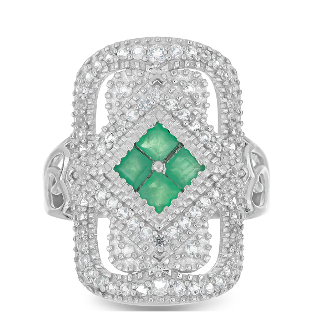 Silberring mit brasilianischem Smaragd und weißem Topas