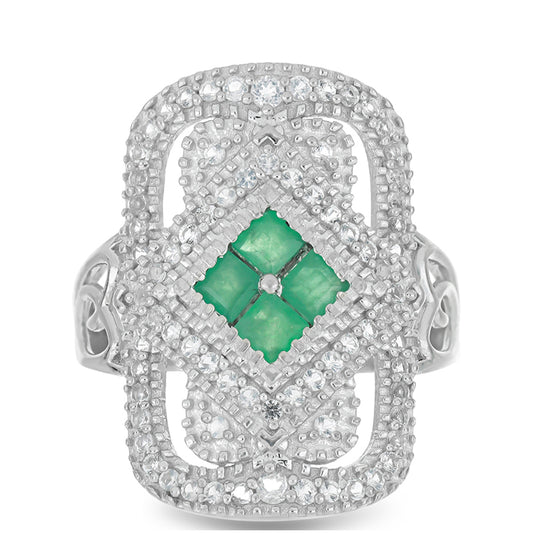 Silberring mit brasilianischem Smaragd und weißem Topas