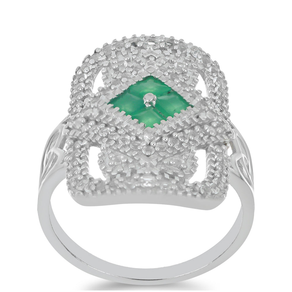 Silberring mit brasilianischem Smaragd und weißem Topas