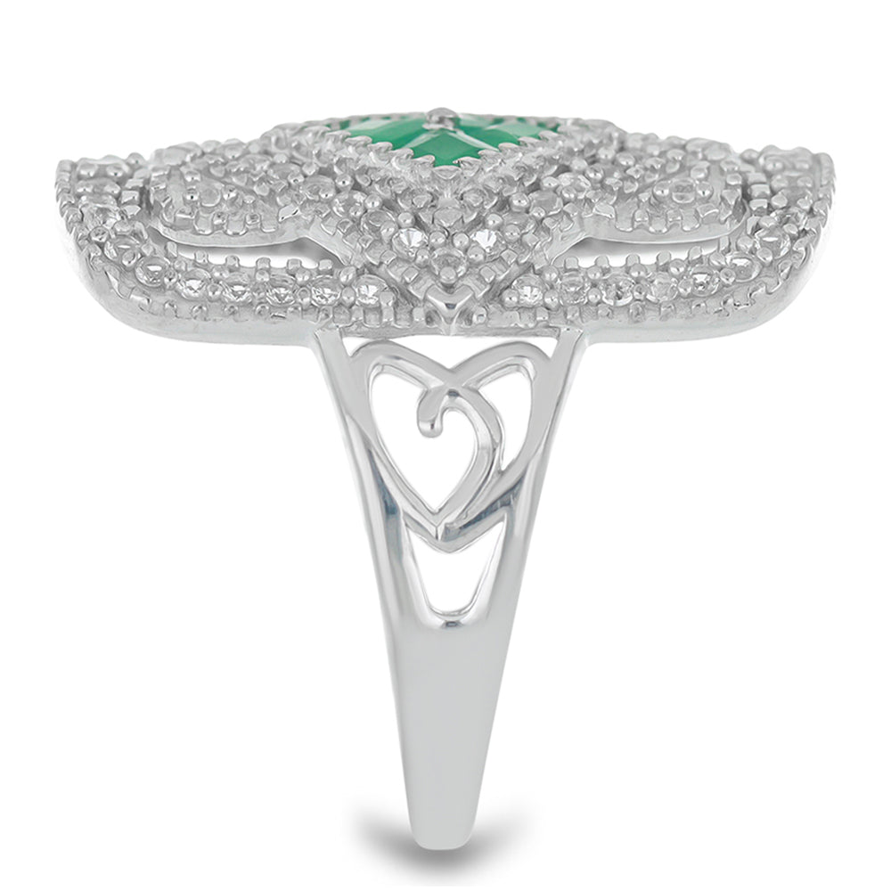 Silberring mit brasilianischem Smaragd und weißem Topas