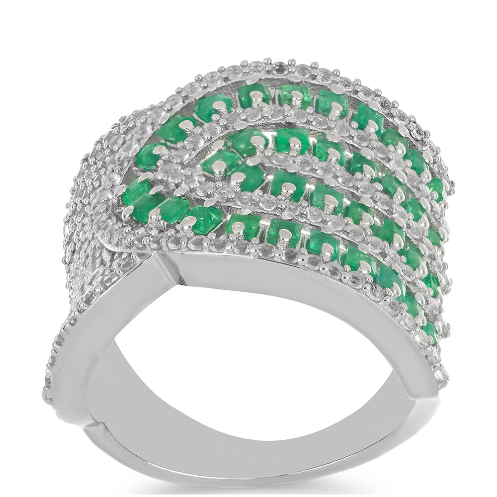 Silberring mit brasilianischem Smaragd und weißem Topas