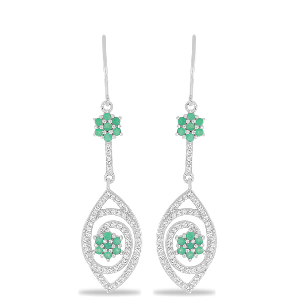 Silberohrringe mit brasilianischem Smaragd und weißem Topas