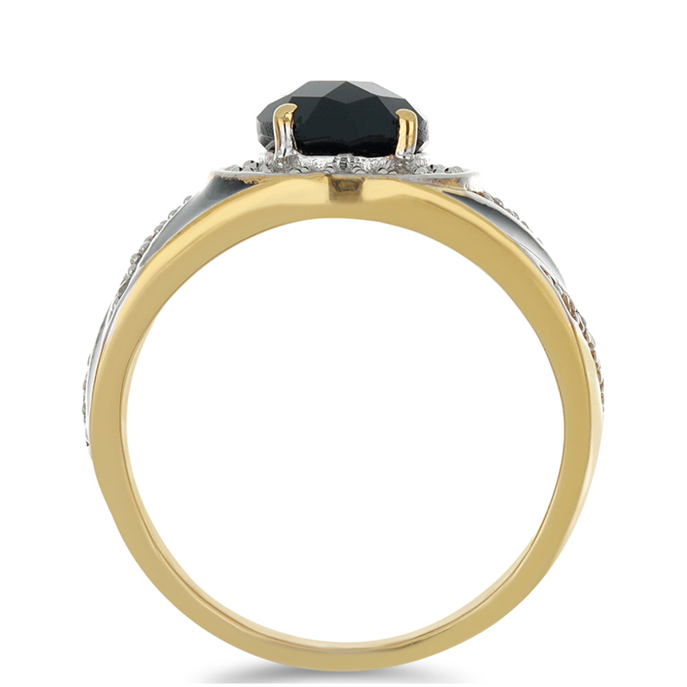 Goldplattierter Silberring mit schwarzem Onyx und weißem Topas