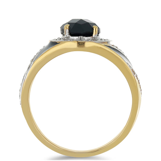 Goldplattierter Silberring mit schwarzem Onyx und weißem Topas