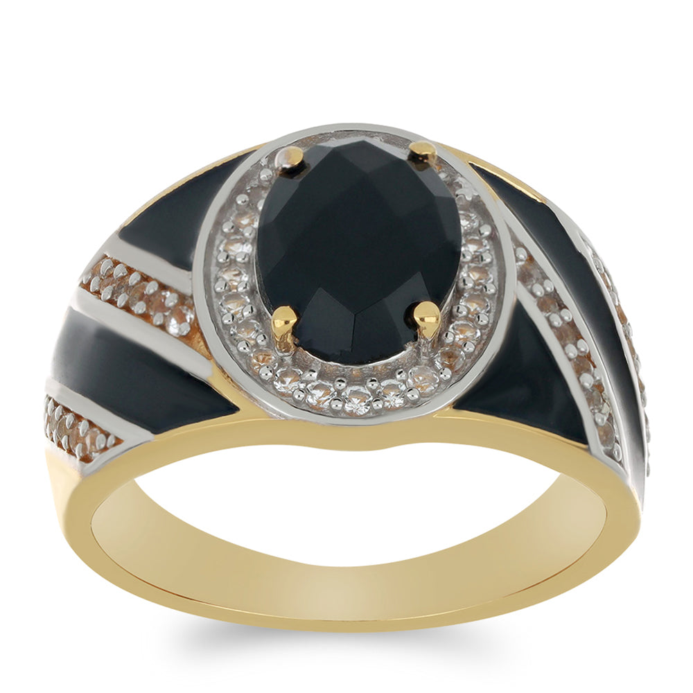 Goldplattierter Silberring mit schwarzem Onyx und weißem Topas 3 