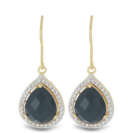 Goldplattierte Silberohrringe mit schwarzem Onyx und weißem Topas