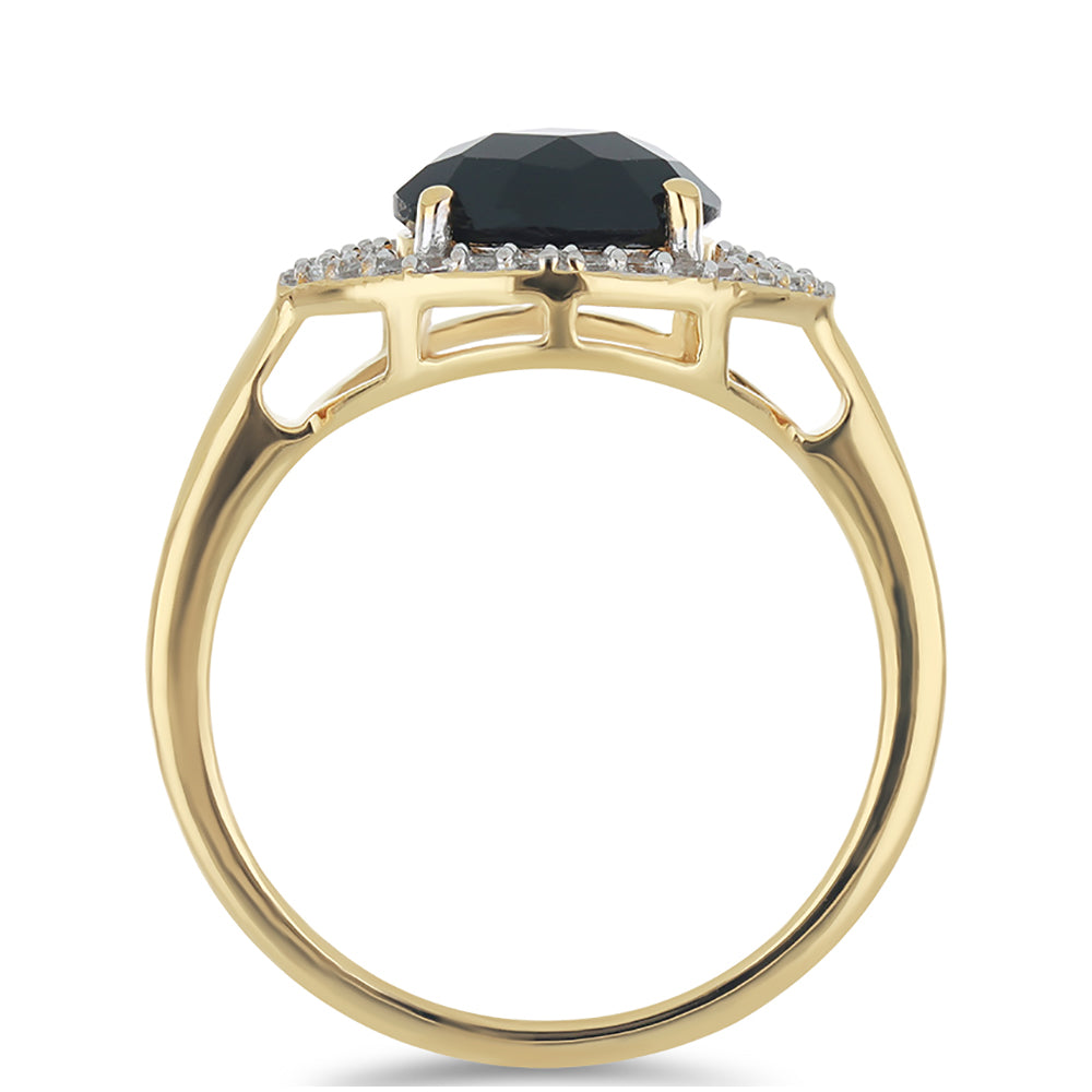 Goldplattierter Silberring mit schwarzem Onyx und weißem Topas