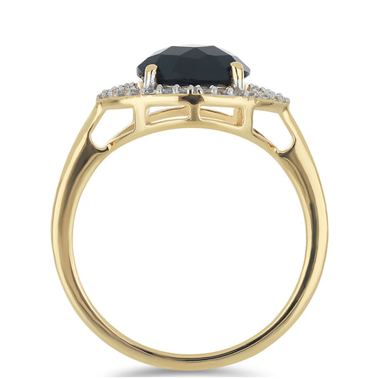 Goldplattierter Silberring mit schwarzem Onyx und weißem Topas