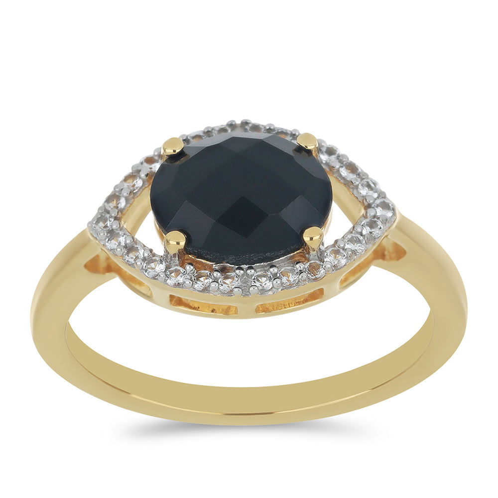 Goldplattierter Silberring mit schwarzem Onyx und weißem Topas 3 