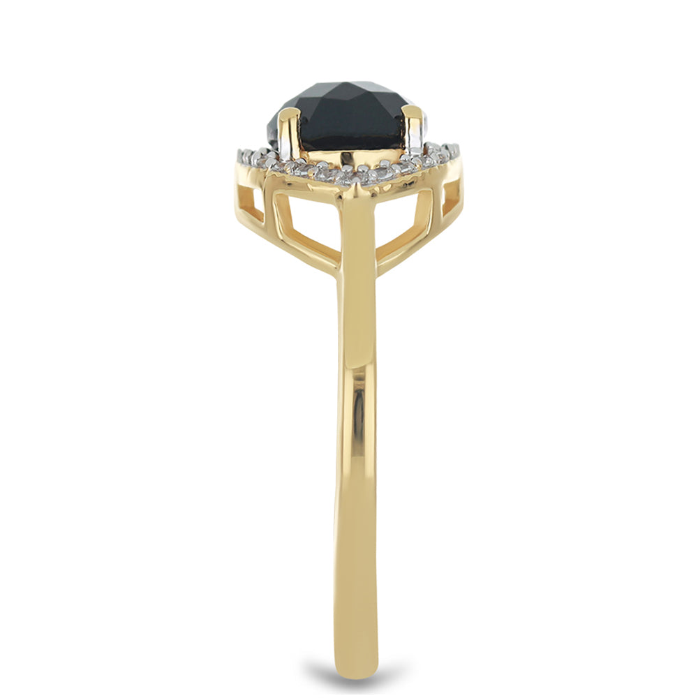 Goldplattierter Silberring mit schwarzem Onyx und weißem Topas