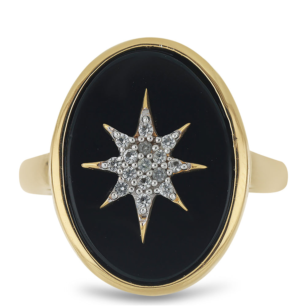 Goldplattierter Silberring mit schwarzem Onyx und weißem Topas 1 