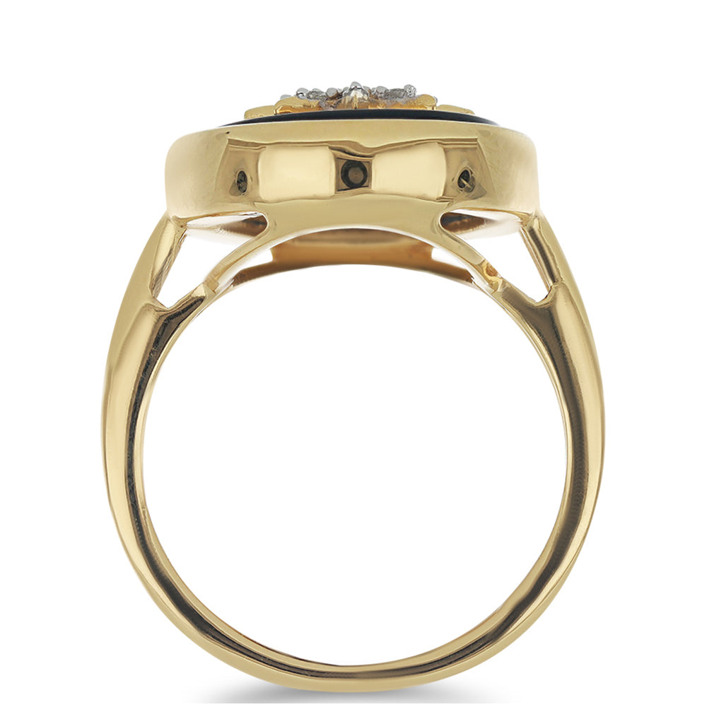 Goldplattierter Silberring mit schwarzem Onyx und weißem Topas