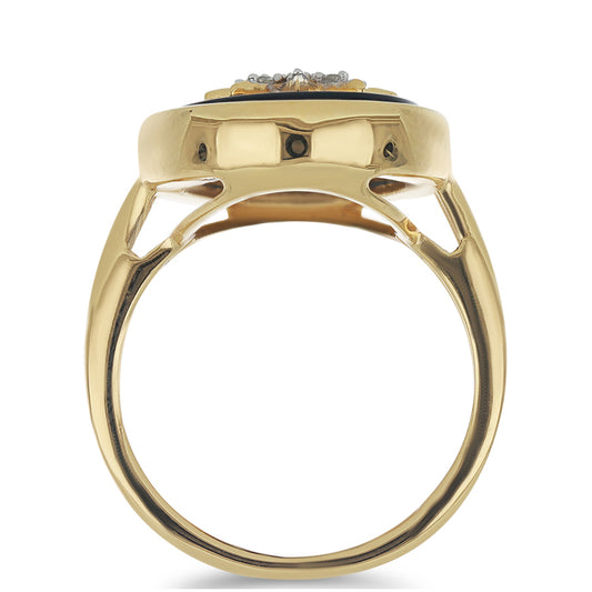 Goldplattierter Silberring mit schwarzem Onyx und weißem Topas