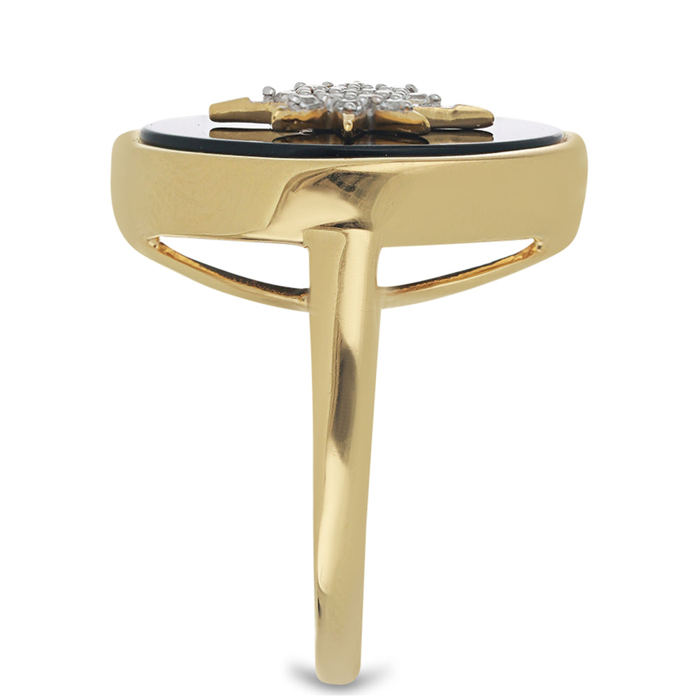 Goldplattierter Silberring mit schwarzem Onyx und weißem Topas 4 