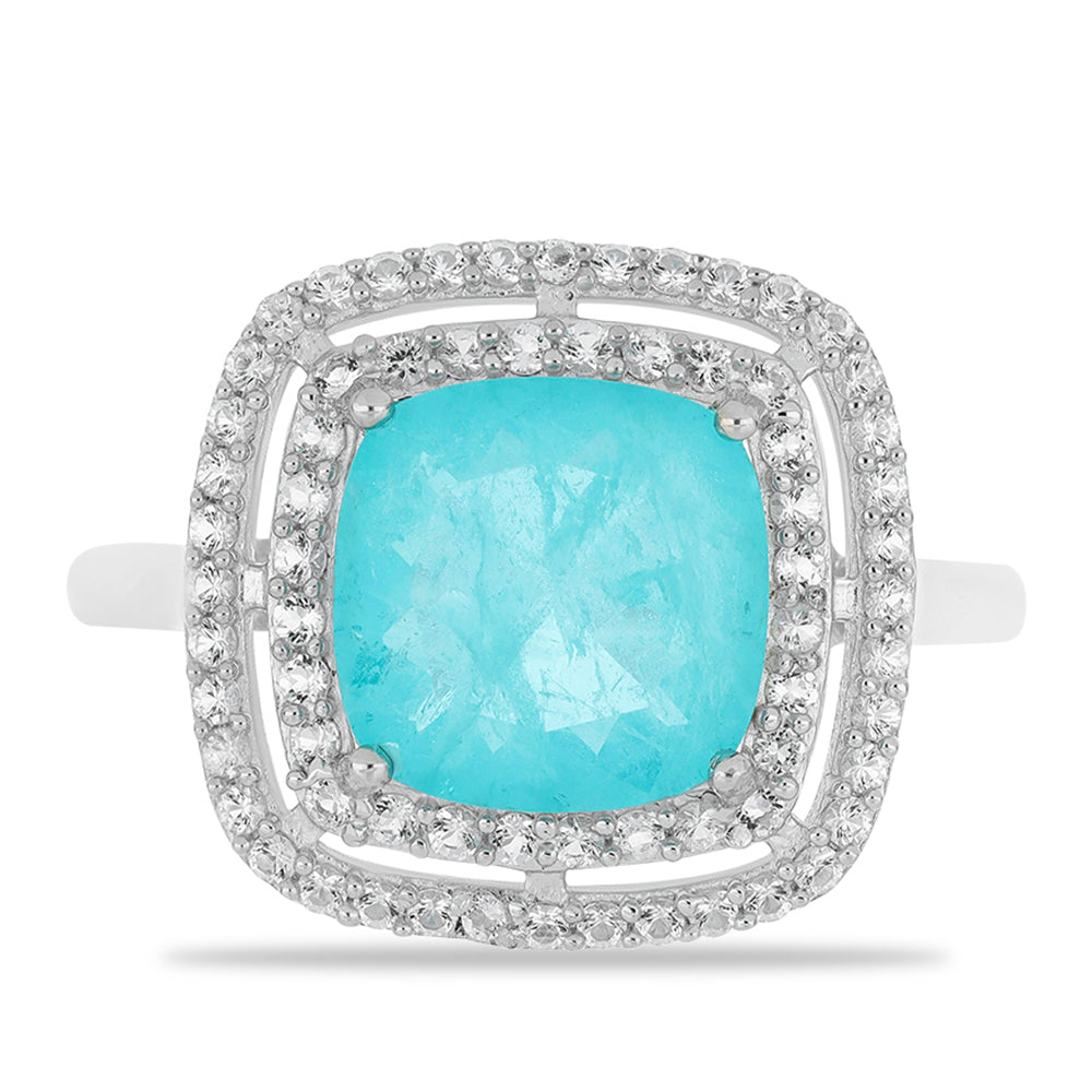 Silberring mit Paraiba Quarz und weißem Topas
