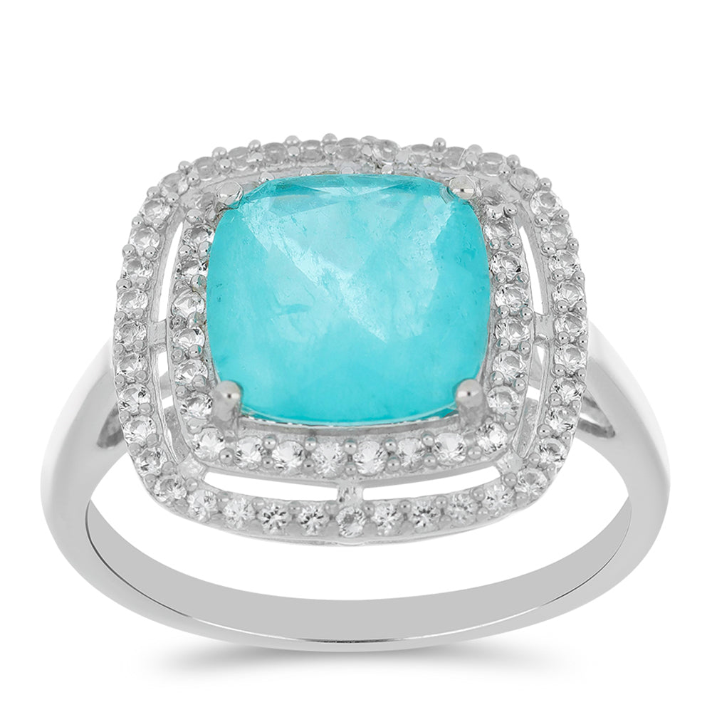 Silberring mit Paraiba Quarz und weißem Topas