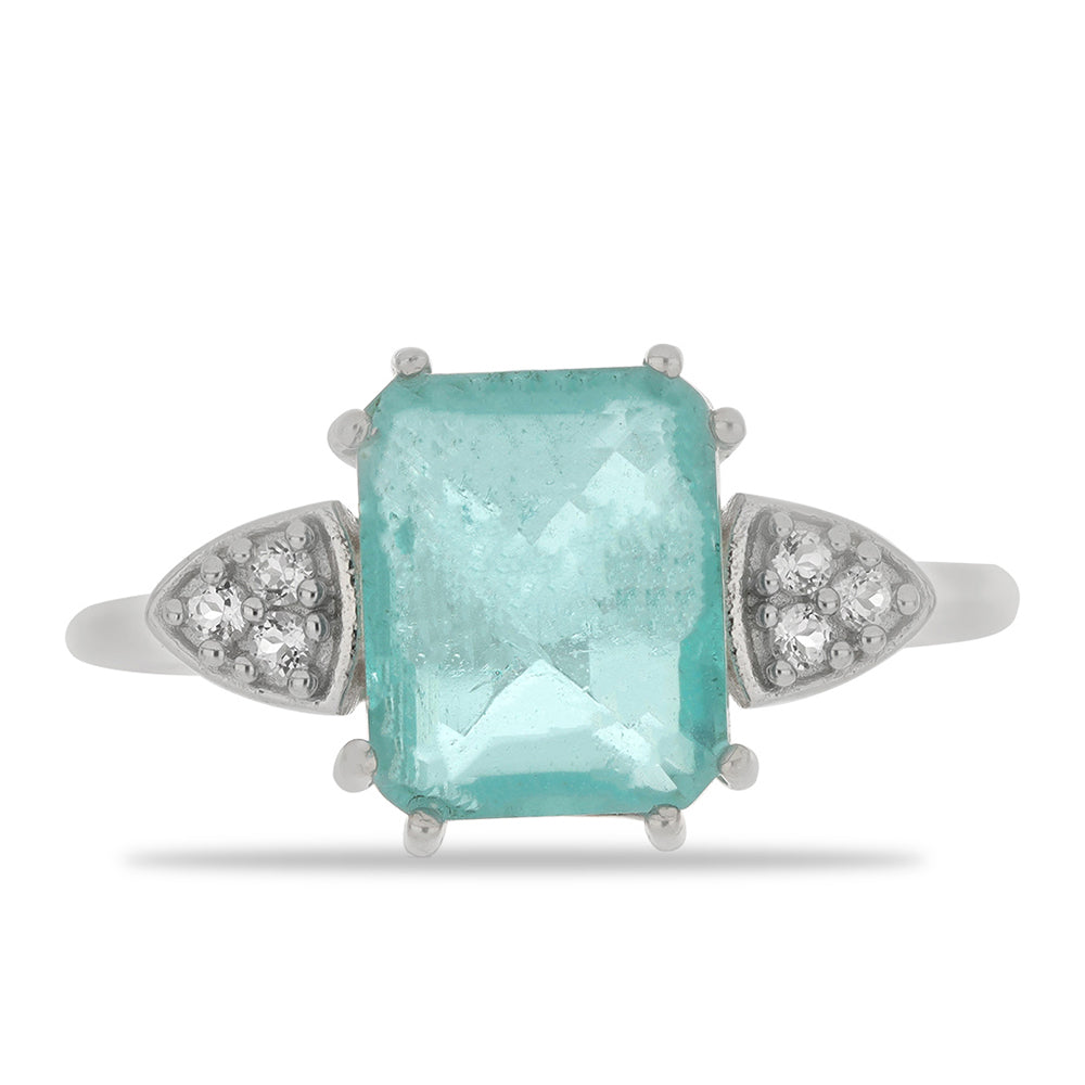 Silberring mit Paraiba Quarz und weißem Topas
