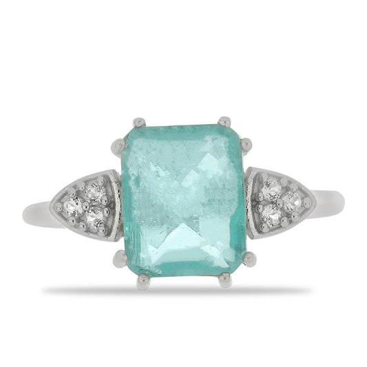 Silberring mit Paraiba Quarz und weißem Topas