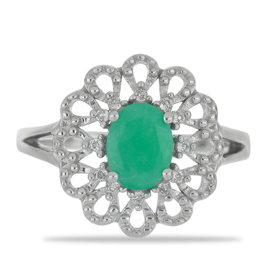 Silberring mit brasilianischem Smaragd und weißem Topas