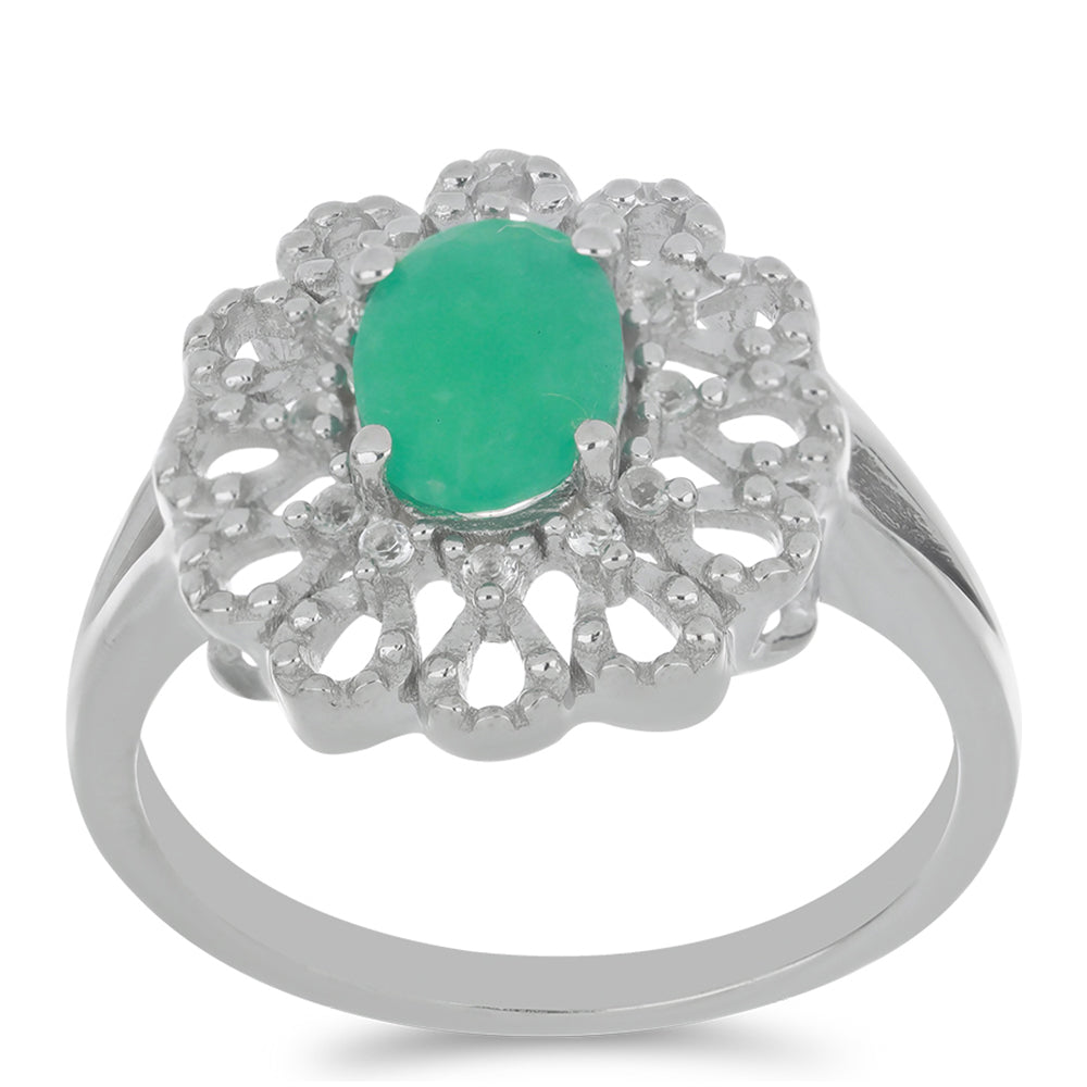 Silberring mit brasilianischem Smaragd und weißem Topas