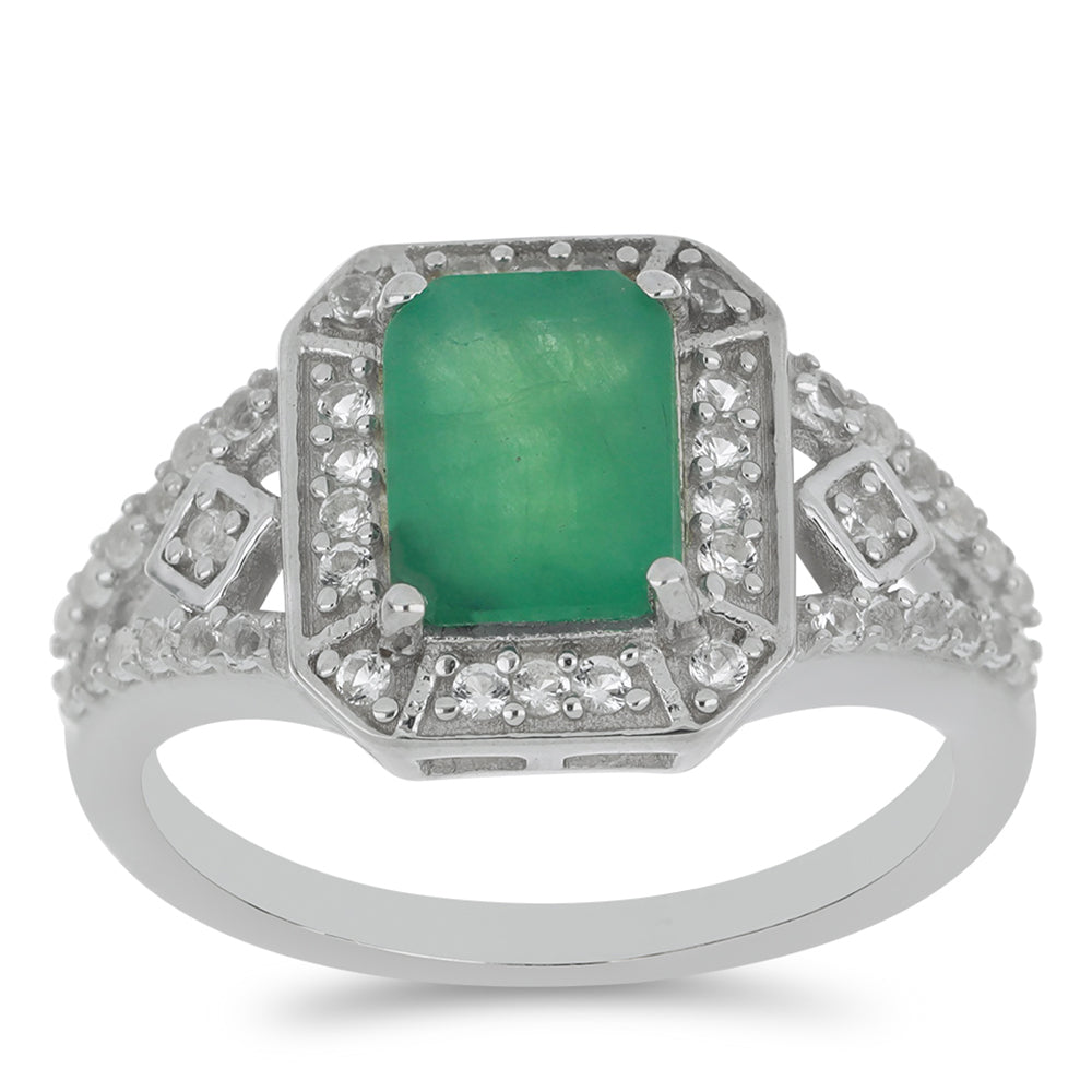 Silberring mit brasilianischem Smaragd und weißem Topas 3 