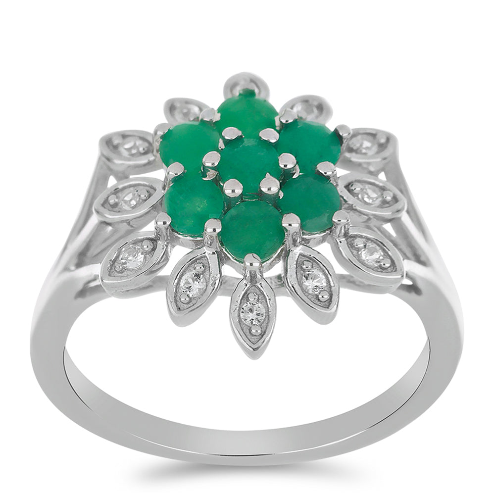 Silberring mit brasilianischem Smaragd und weißem Topas 3 