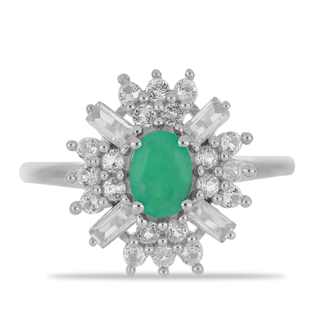 Silberring mit brasilianischem Smaragd und weißem Zirkon 1 