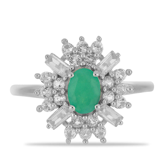 Silberring mit brasilianischem Smaragd und weißem Zirkon