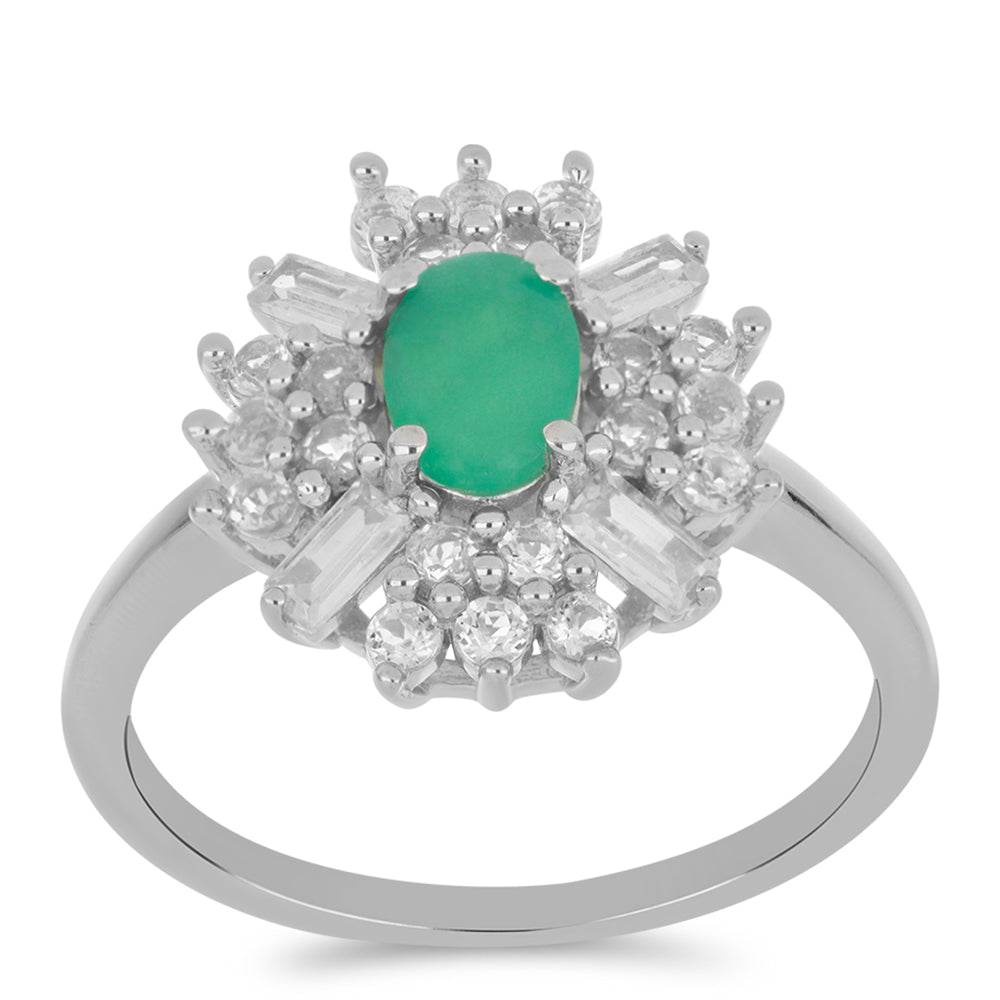 Silberring mit brasilianischem Smaragd und weißem Zirkon 3 