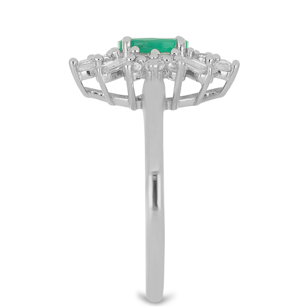 Silberring mit brasilianischem Smaragd und weißem Zirkon