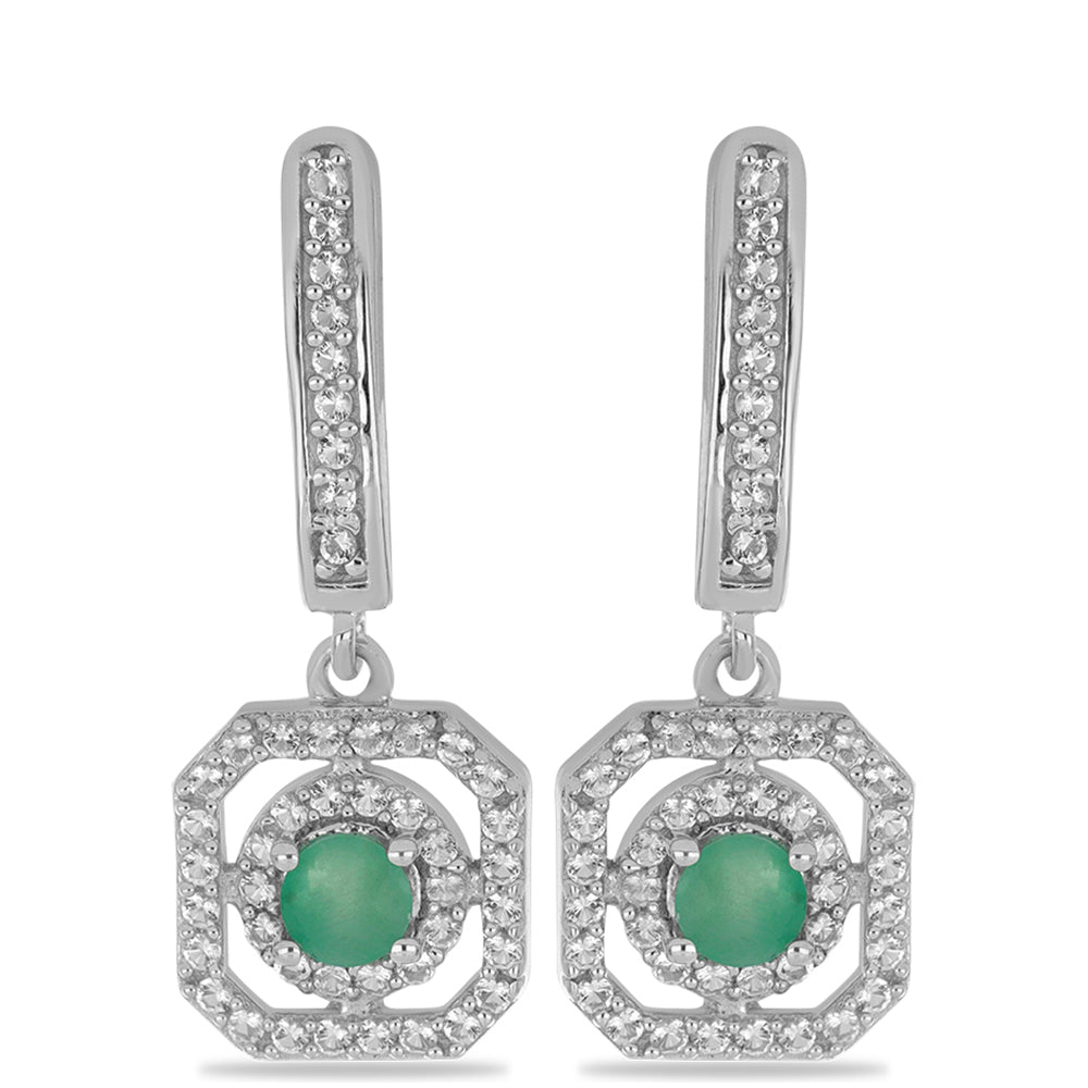 Silberohrringe mit brasilianischem Smaragd und weißem Topas