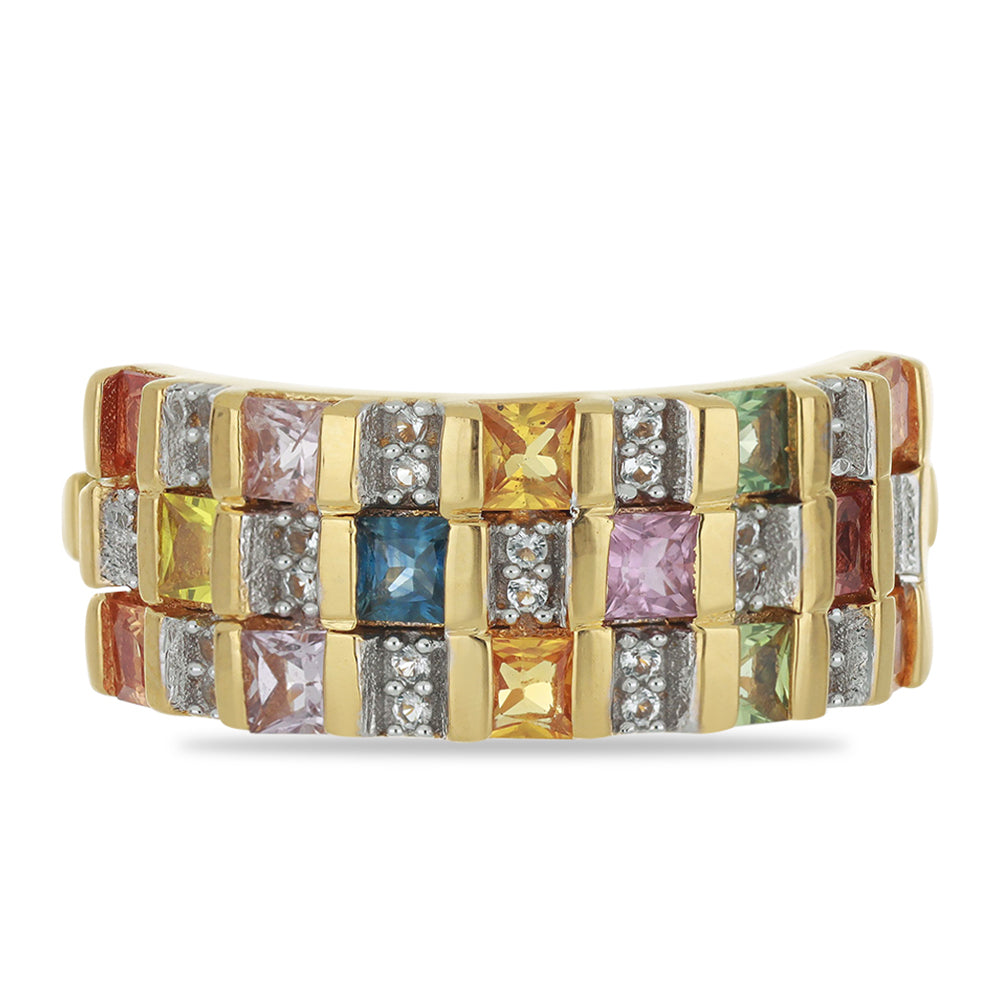 Goldplattierter Silberring mit Regenbogensaphir und weißem Topas 1 