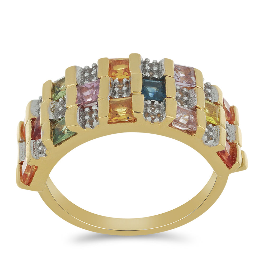 Goldplattierter Silberring mit Regenbogensaphir und weißem Topas