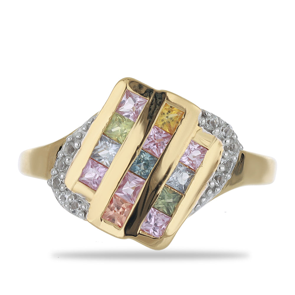 Goldplattierter Silberring mit Regenbogensaphir und weißem Topas 1 