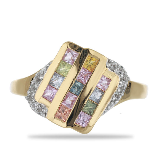 Goldplattierter Silberring mit Regenbogensaphir und weißem Topas