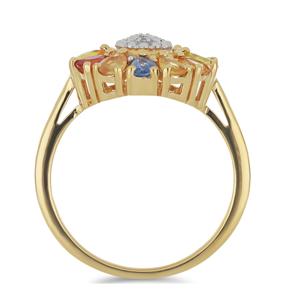 Goldplattierter Silberring mit Regenbogensaphir und weißem Topas 2 