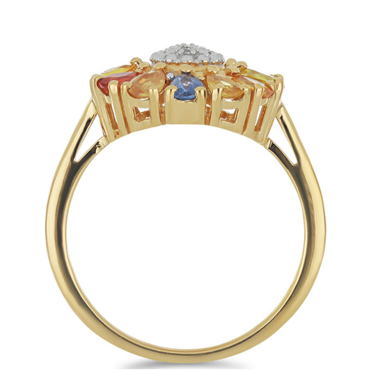 Goldplattierter Silberring mit Regenbogensaphir und weißem Topas