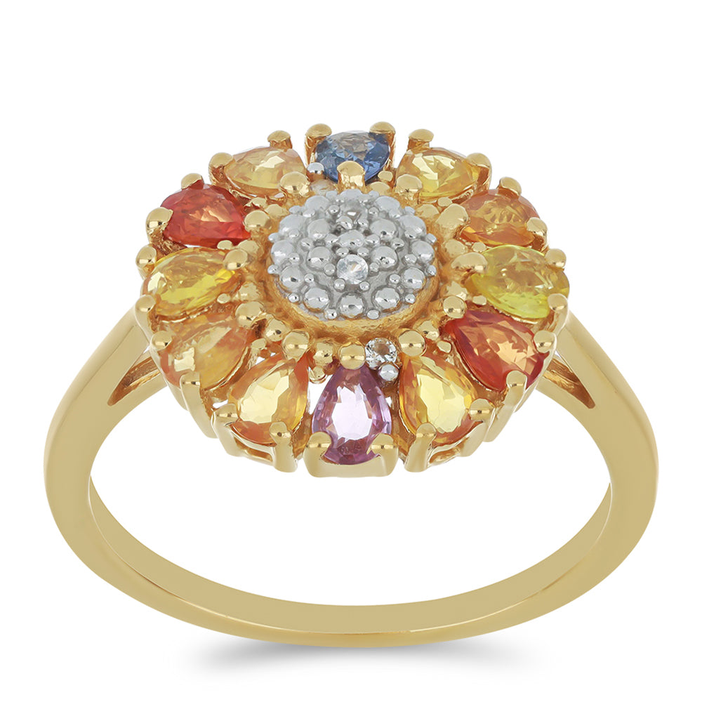 Goldplattierter Silberring mit Regenbogensaphir und weißem Topas 3 